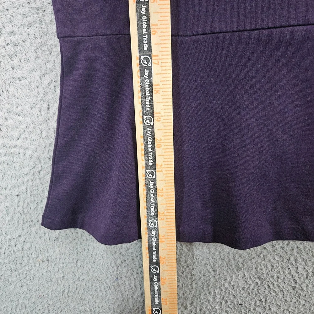 Talbots Womens Sz S Purple Ponte Knit Peplum Top Short Sleeve Exposed Zip Blouse - Picture 6 of 7
